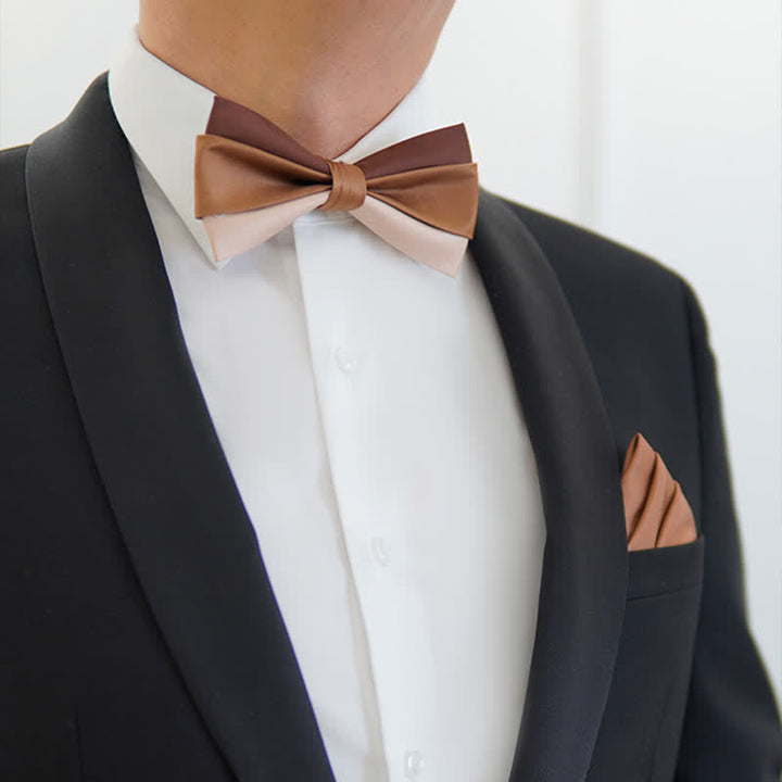 Men's Brown Champagne Three Colors Contrasting Bow Tie - image 3