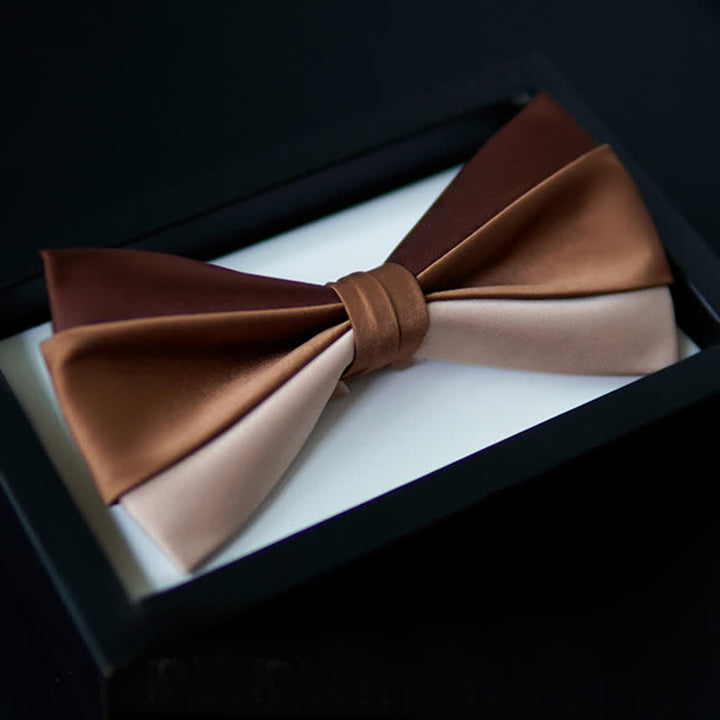 Men's Brown Champagne Three Colors Contrasting Bow Tie - Brown & Champagne - image 0