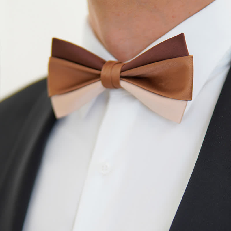 Men's Brown Champagne Three Colors Contrasting Bow Tie - image 2