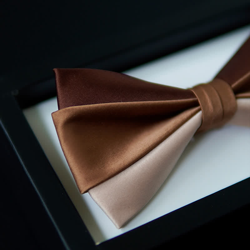 Men's Brown Champagne Three Colors Contrasting Bow Tie - image 5