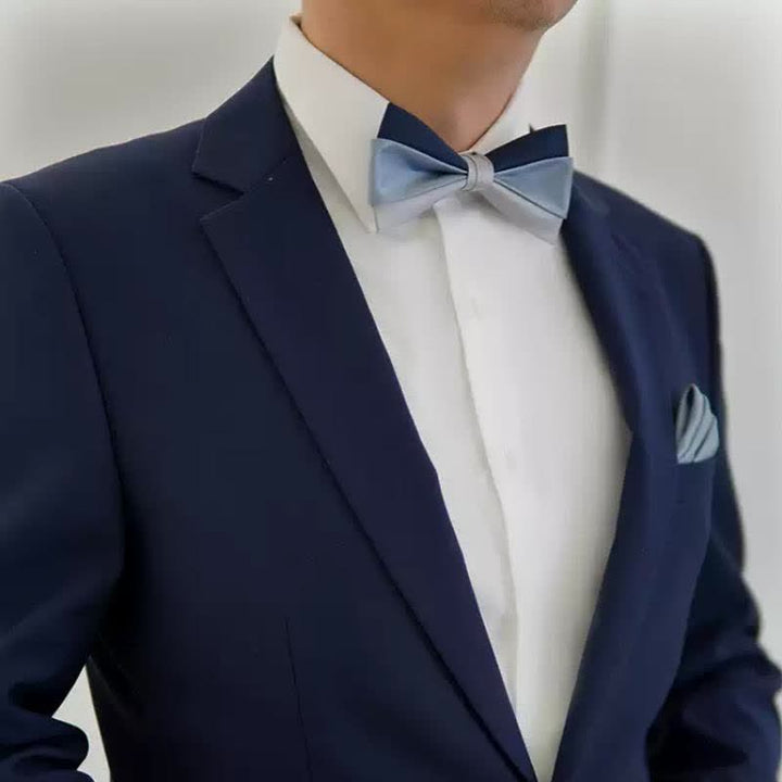 Men's Navy Blue Gray Three Colors Contrasting Bow Tie - image 2