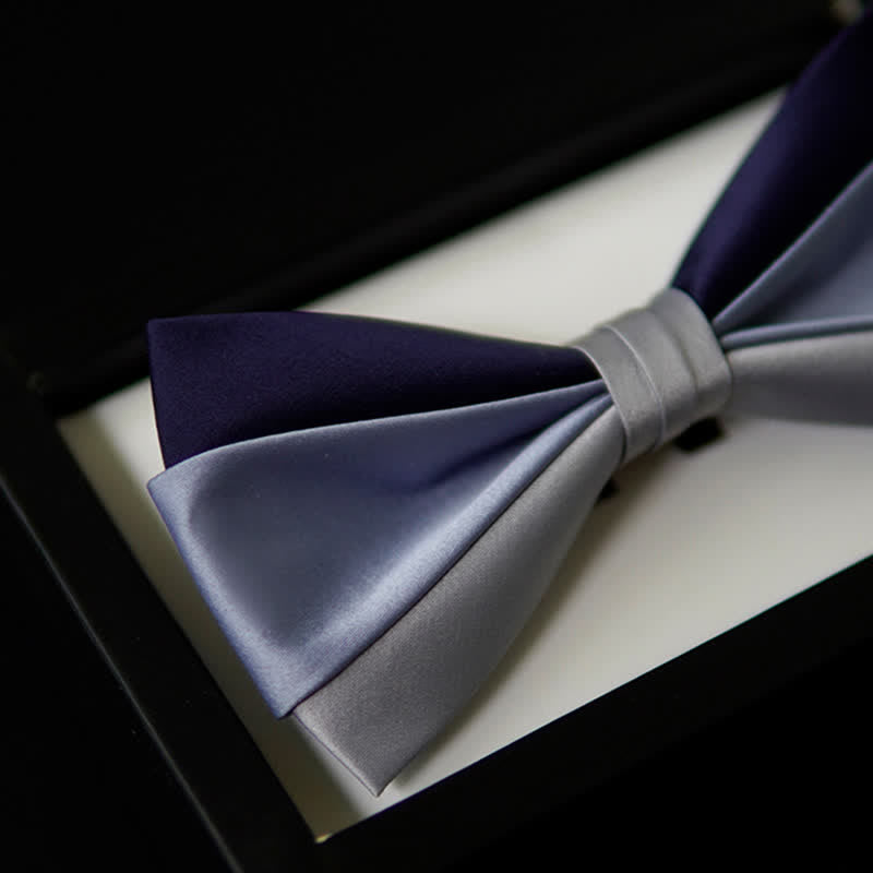 Men's Navy Blue Gray Three Colors Contrasting Bow Tie - image 4