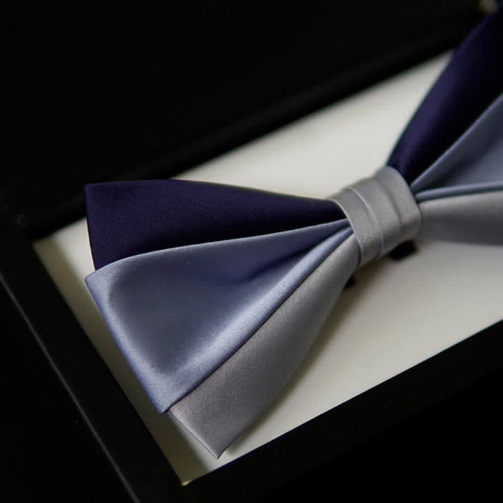 Men's Navy Blue Gray Three Colors Contrasting Bow Tie - image 4