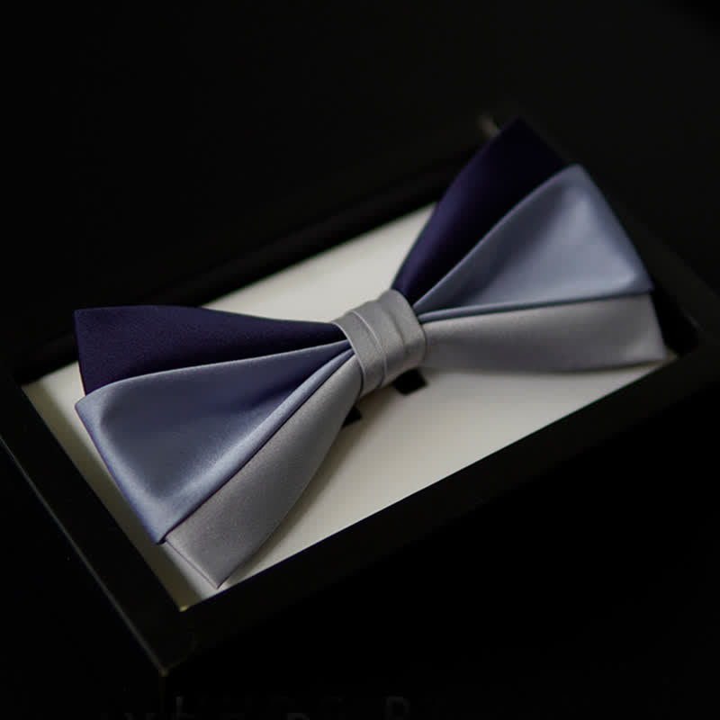Men's Navy Blue Gray Three Colors Contrasting Bow Tie - Navy & Gray - image 0
