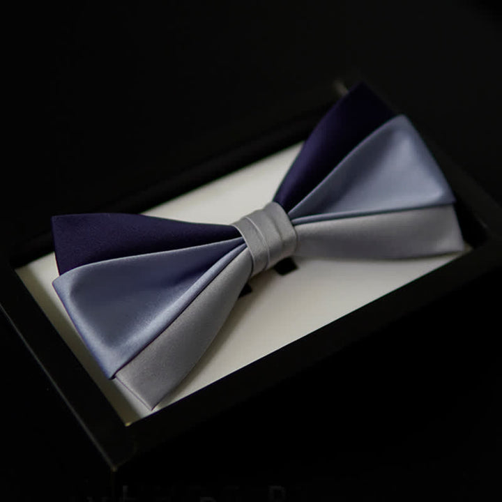 Men's Navy Blue Gray Three Colors Contrasting Bow Tie - Navy & Gray - image 0