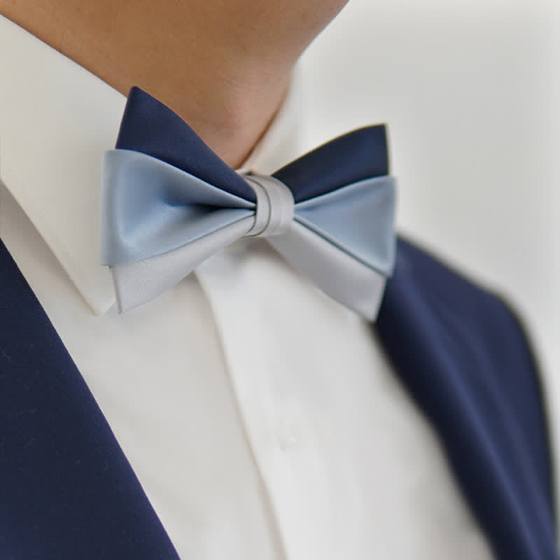 Men's Navy Blue Gray Three Colors Contrasting Bow Tie - image 1