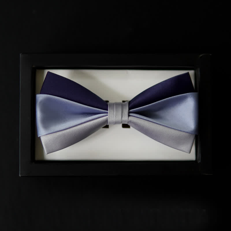 Men's Navy Blue Gray Three Colors Contrasting Bow Tie - image 3