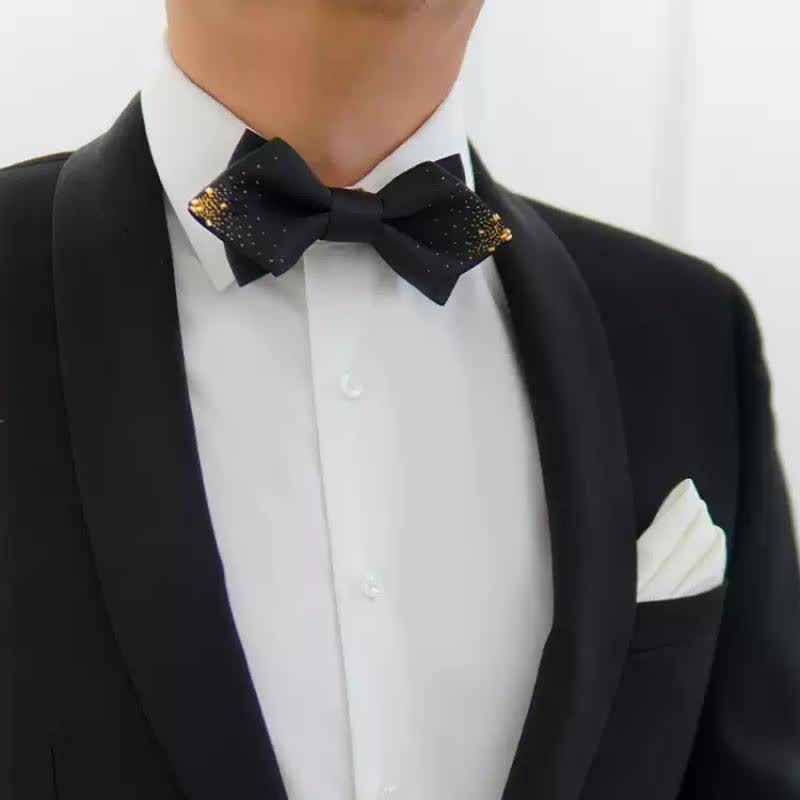 Men's Black Gold Wire Double Layers Pointy Bow Tie - image 3
