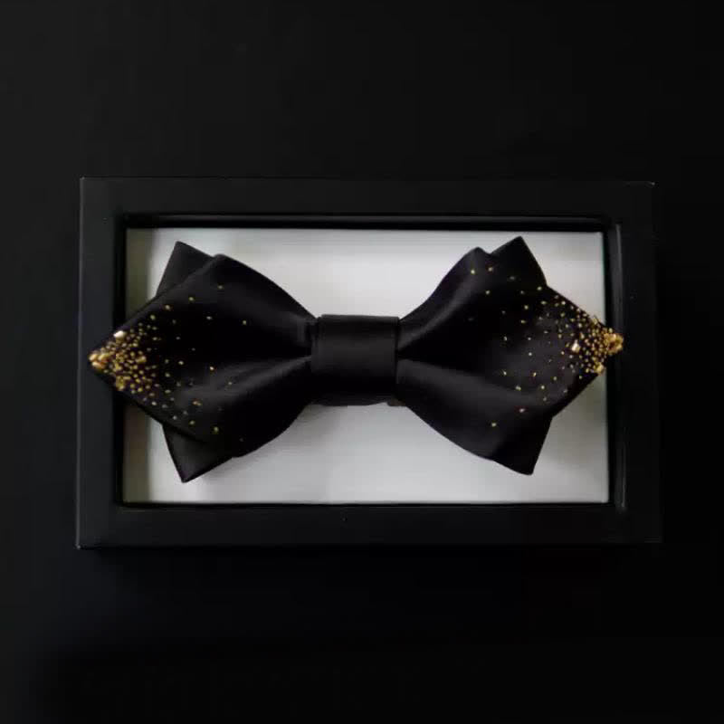 Men's Black Gold Wire Double Layers Pointy Bow Tie - image 4