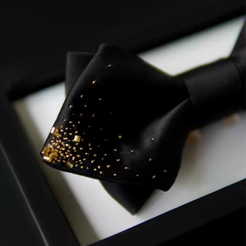 Men's Black Gold Wire Double Layers Pointy Bow Tie - image 5
