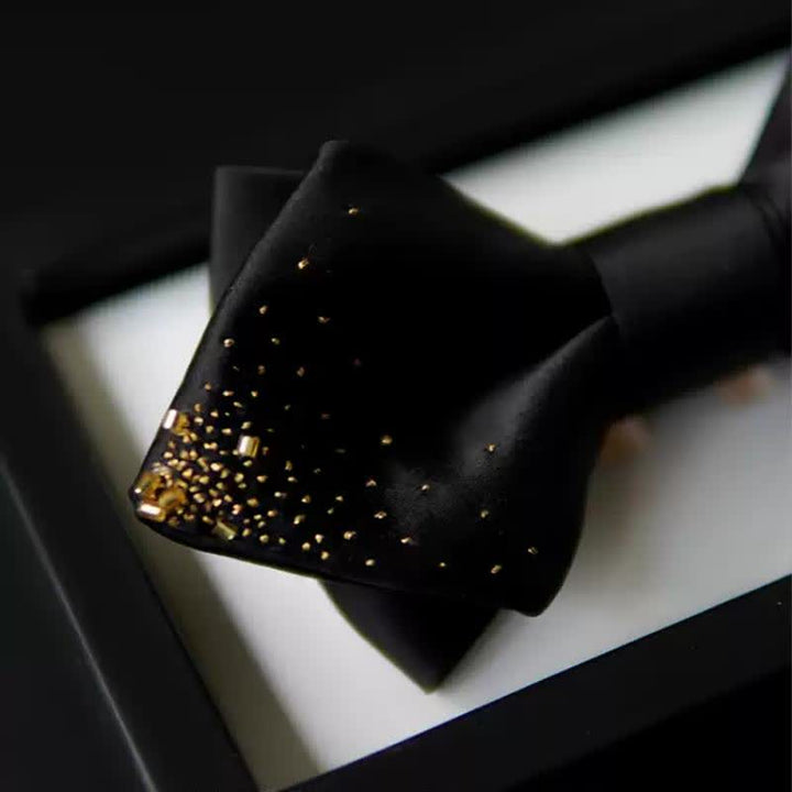 Men's Black Gold Wire Double Layers Pointy Bow Tie - image 5