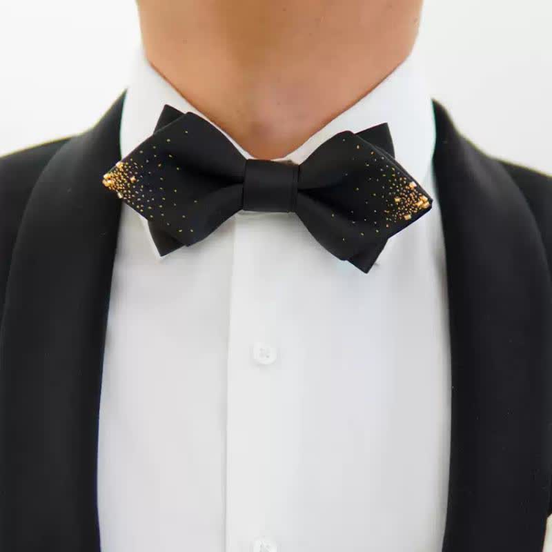 Men's Black Gold Wire Double Layers Pointy Bow Tie - image 1