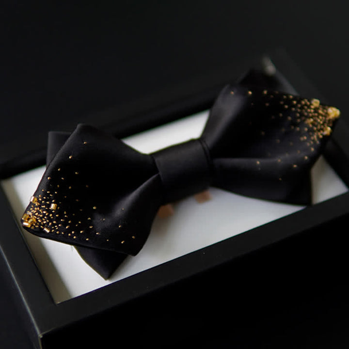 Men's Black Gold Wire Double Layers Pointy Bow Tie - Black - image 0