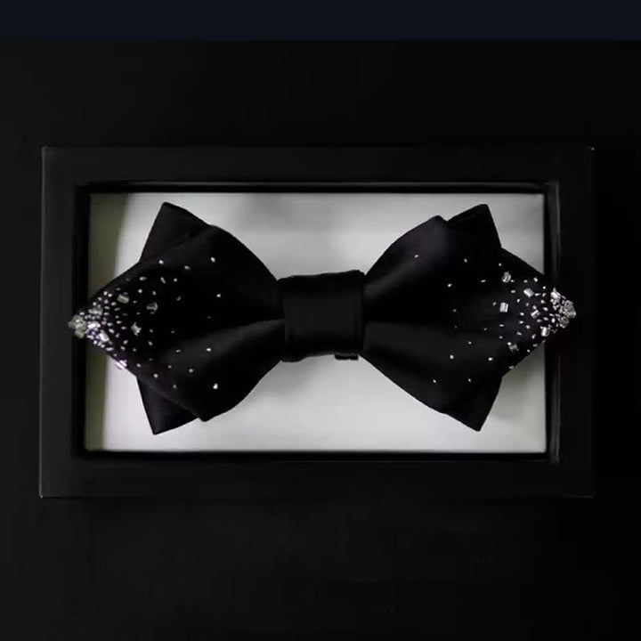 Men's Black Silver Wire Double Layers Pointy Bow Tie - image 2
