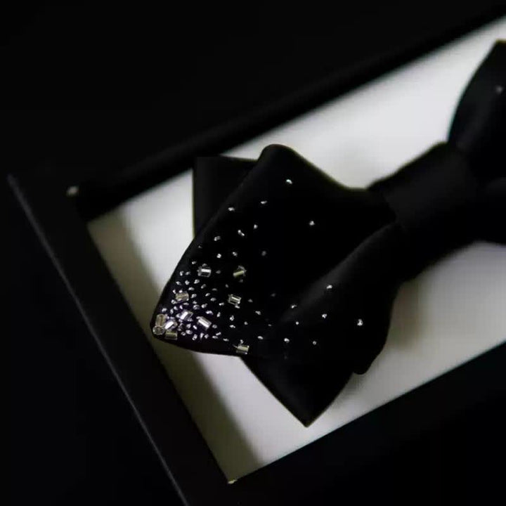 Men's Black Silver Wire Double Layers Pointy Bow Tie - image 3