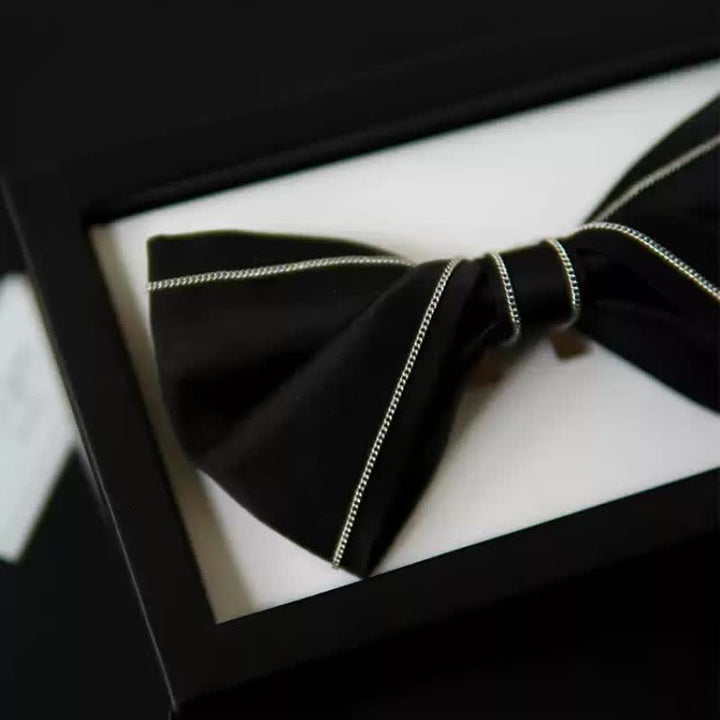 Men's Silver Accents Chain Solid Black Bow Tie - Black - image 0