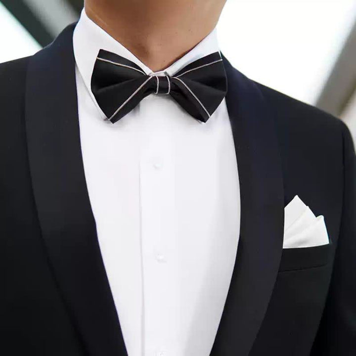 Men's Silver Accents Chain Solid Black Bow Tie - image 2