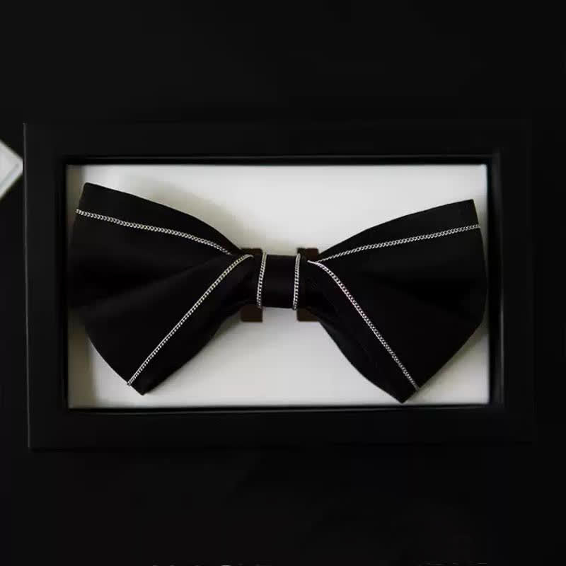 Men's Silver Accents Chain Solid Black Bow Tie - image 3