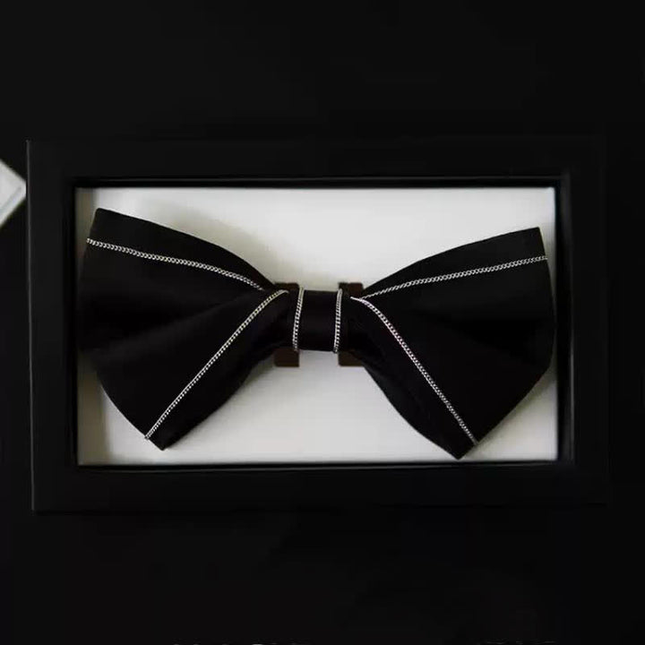 Men's Silver Accents Chain Solid Black Bow Tie - image 3