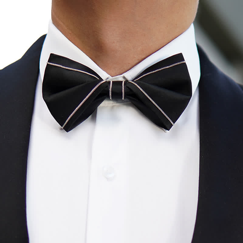 Men's Silver Accents Chain Solid Black Bow Tie - image 1