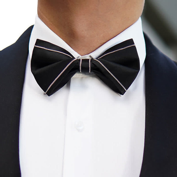 Men's Silver Accents Chain Solid Black Bow Tie - image 1