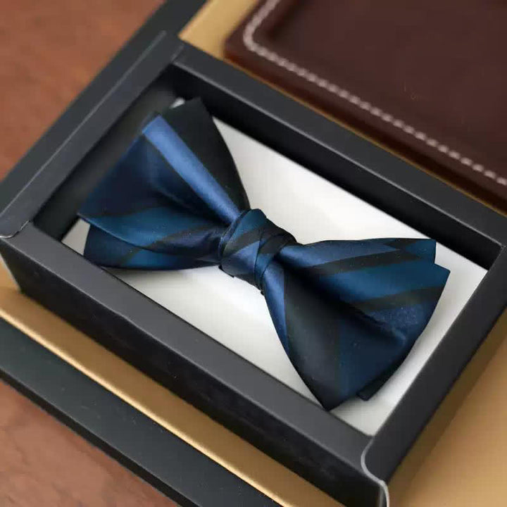 Men's Noble Navy SteelBlue Striped Pattern Bow Tie - Style #3 - image 8