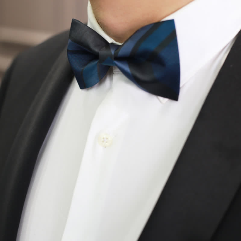 Men's Noble Navy SteelBlue Striped Pattern Bow Tie - image 3