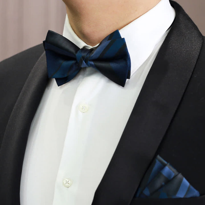 Men's Noble Navy SteelBlue Striped Pattern Bow Tie - image 0