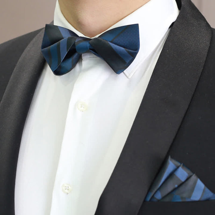 Men's Noble Navy SteelBlue Striped Pattern Bow Tie - image 6