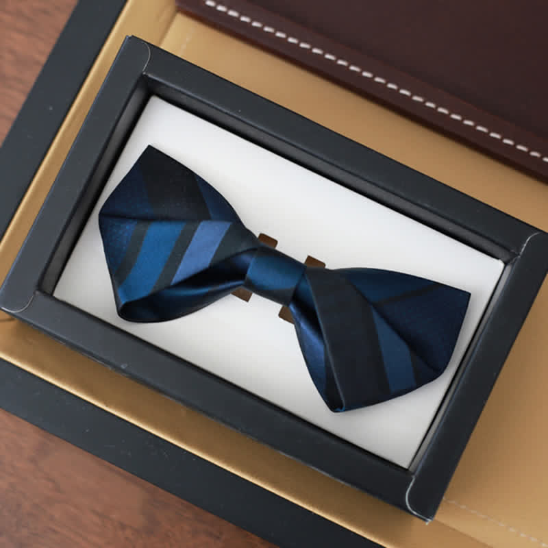 Men's Noble Navy SteelBlue Striped Pattern Bow Tie - Style #2 - image 5