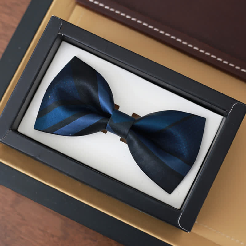 Men's Noble Navy SteelBlue Striped Pattern Bow Tie - Style #1 - image 2