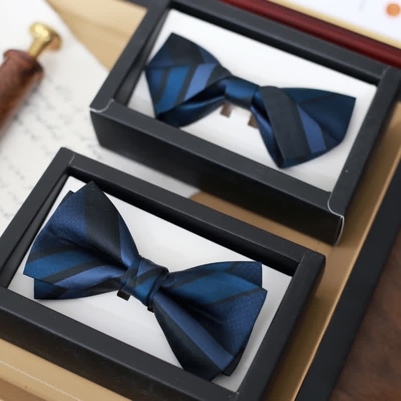 Men's Noble Navy SteelBlue Striped Pattern Bow Tie - image 1