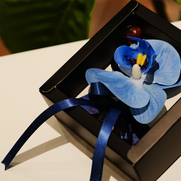 3Pcs Men's Blue Phalaenopsis Brooch Handkerchief Fishtail Bow Tie Set - image 4