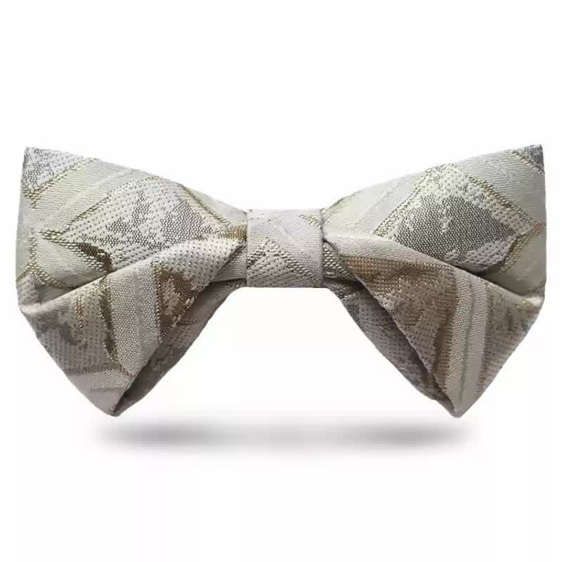 Men's Timeless Delicate Gold Jacquard Bow Tie - Champagne - Style #2 - image 7