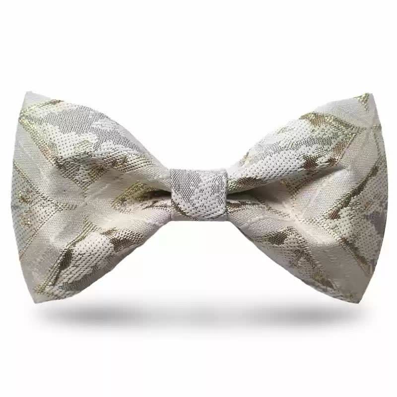 Men's Timeless Delicate Gold Jacquard Bow Tie - Champagne - Style #1 - image 6