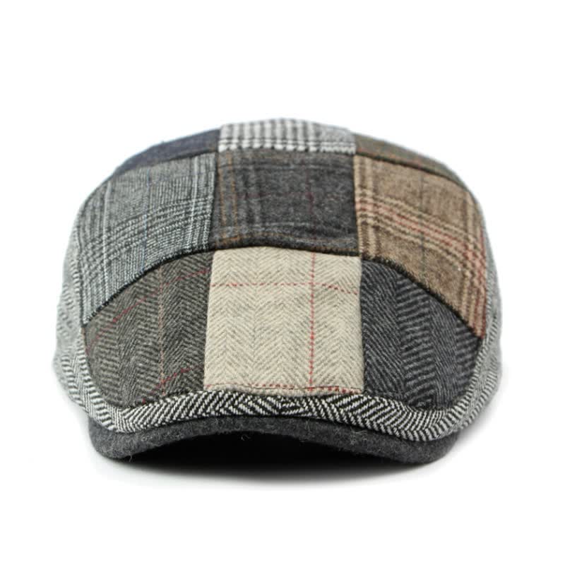 Retro Patchwork Plaid Herringbone Beret Hat - image 3