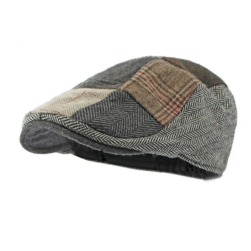 Retro Patchwork Plaid Herringbone Beret Hat - image 5