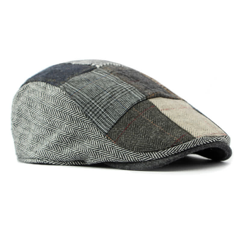 Retro Patchwork Plaid Herringbone Beret Hat - image 8
