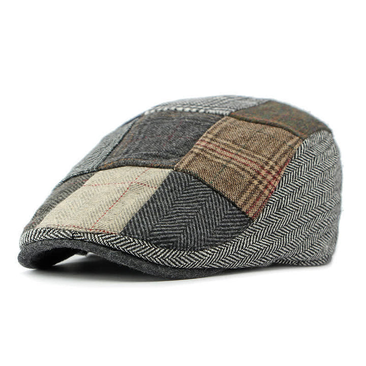 Retro Patchwork Plaid Herringbone Beret Hat - image 4