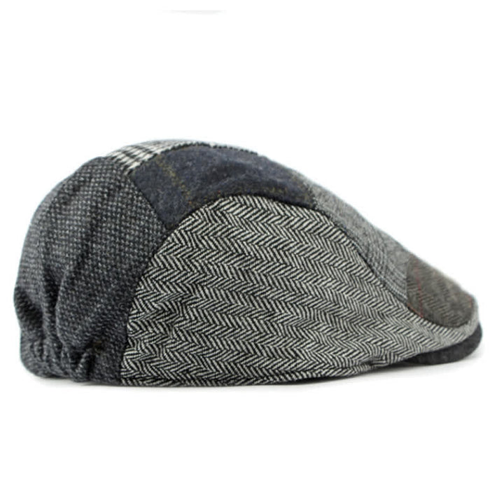 Retro Patchwork Plaid Herringbone Beret Hat - image 9