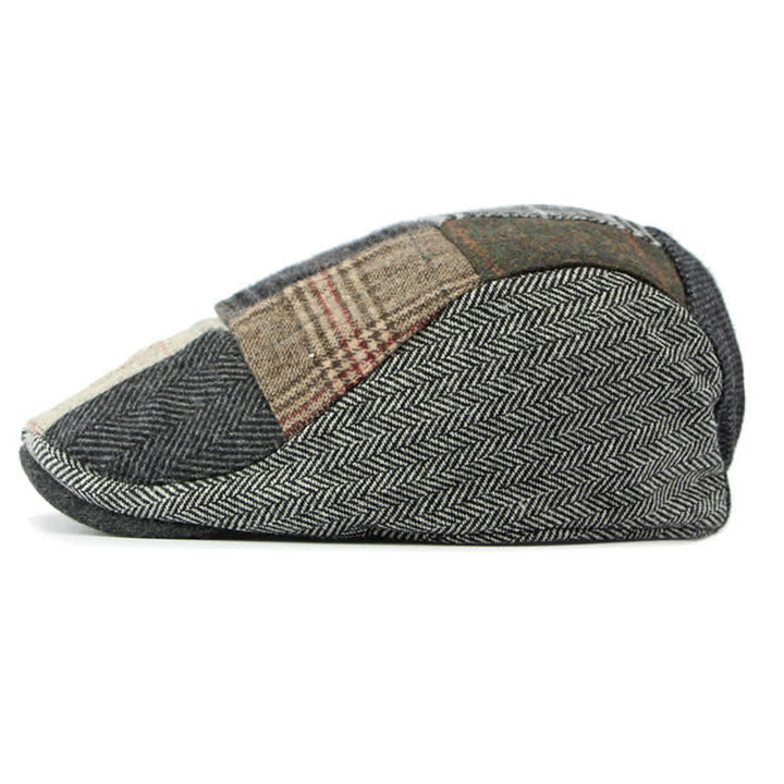 Retro Patchwork Plaid Herringbone Beret Hat - image 10