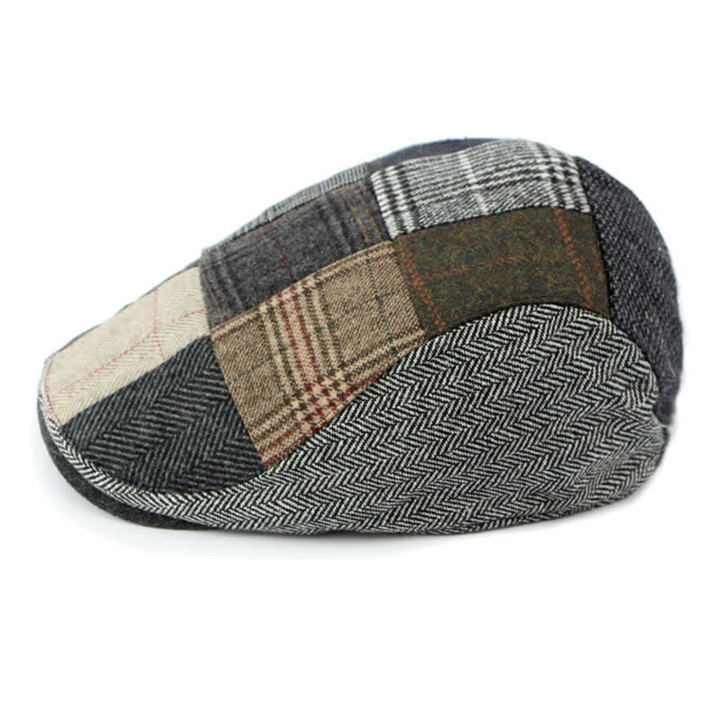 Retro Patchwork Plaid Herringbone Beret Hat - image 7