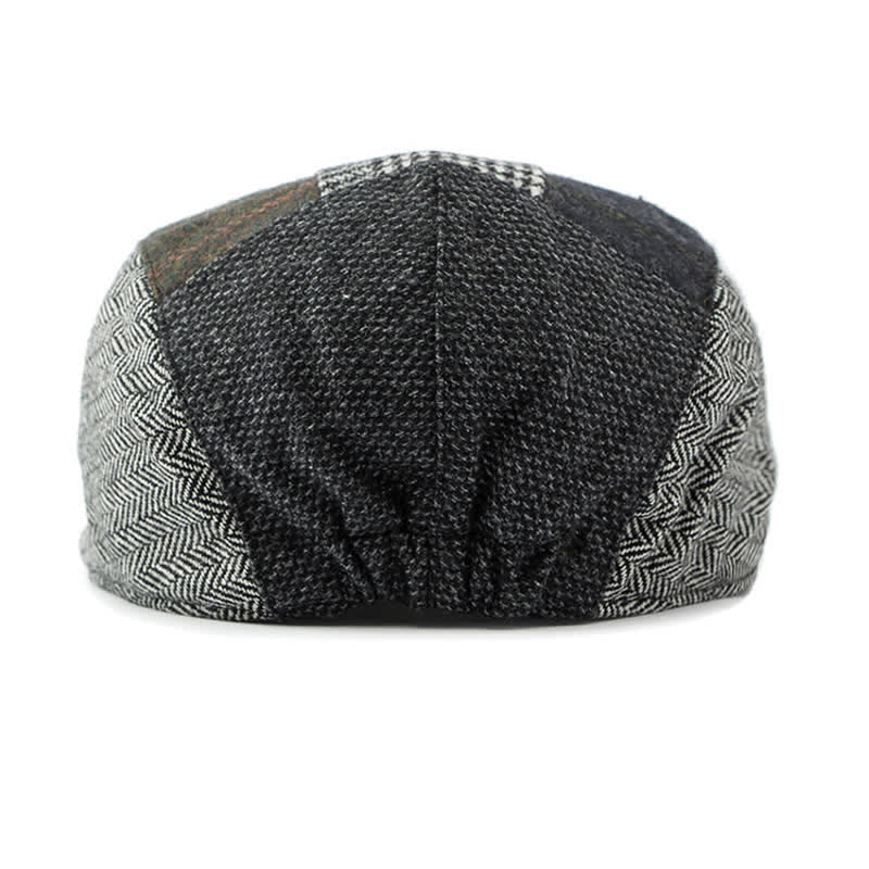 Retro Patchwork Plaid Herringbone Beret Hat - image 11