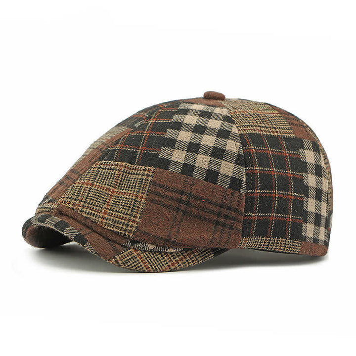 Different Classic Patchwork Plaid Newsboy Beret Hat - Coffee - Adjustable (21 5/8"-23 5/8") - image 0