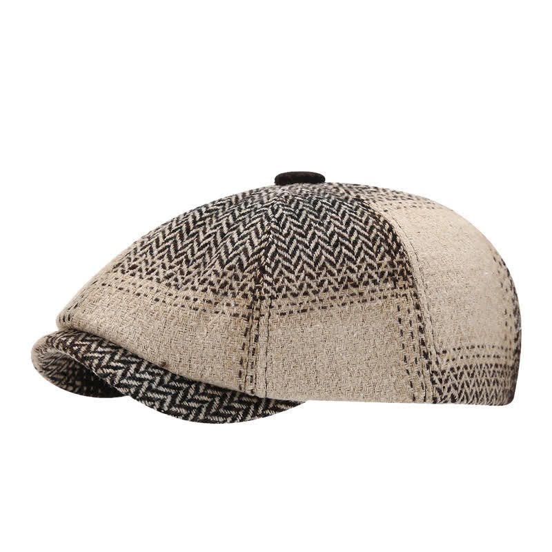 Gradient Color Fringe Herringbone Newsboy Beret Hat - Brown - M (22"-22 7/8") - image 0