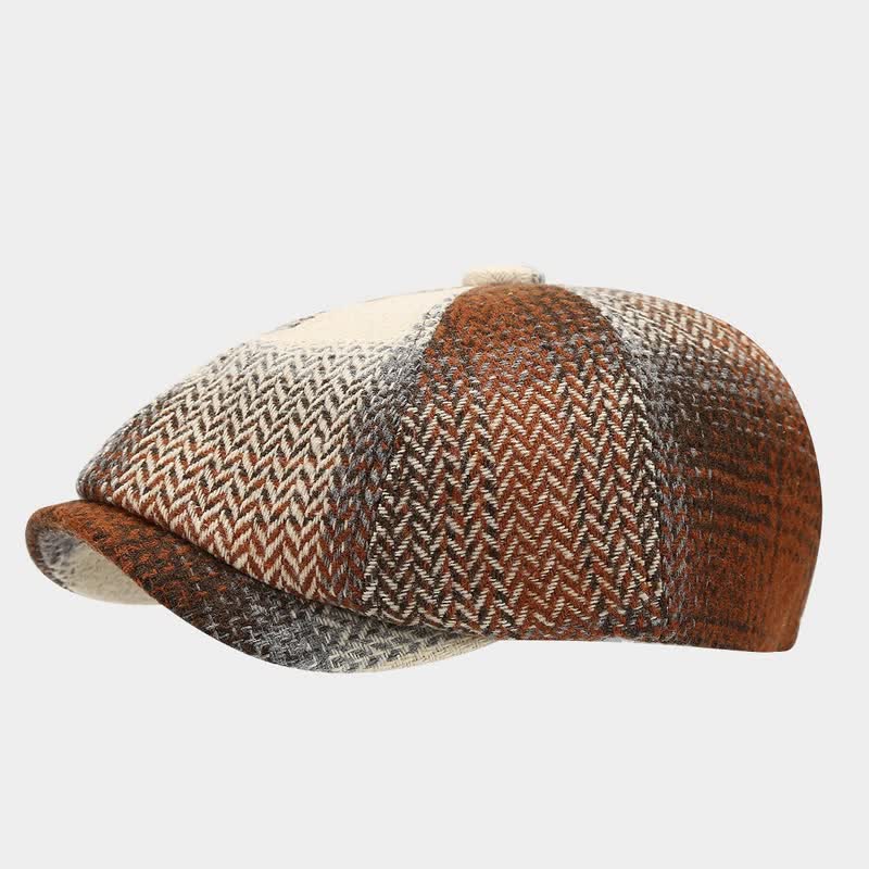 Gradient Color Fringe Herringbone Newsboy Beret Hat - Orange - M (22"-22 7/8") - image 9