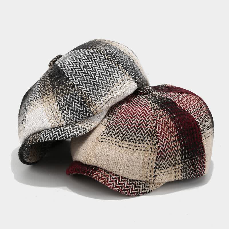 Gradient Color Fringe Herringbone Newsboy Beret Hat - image 3