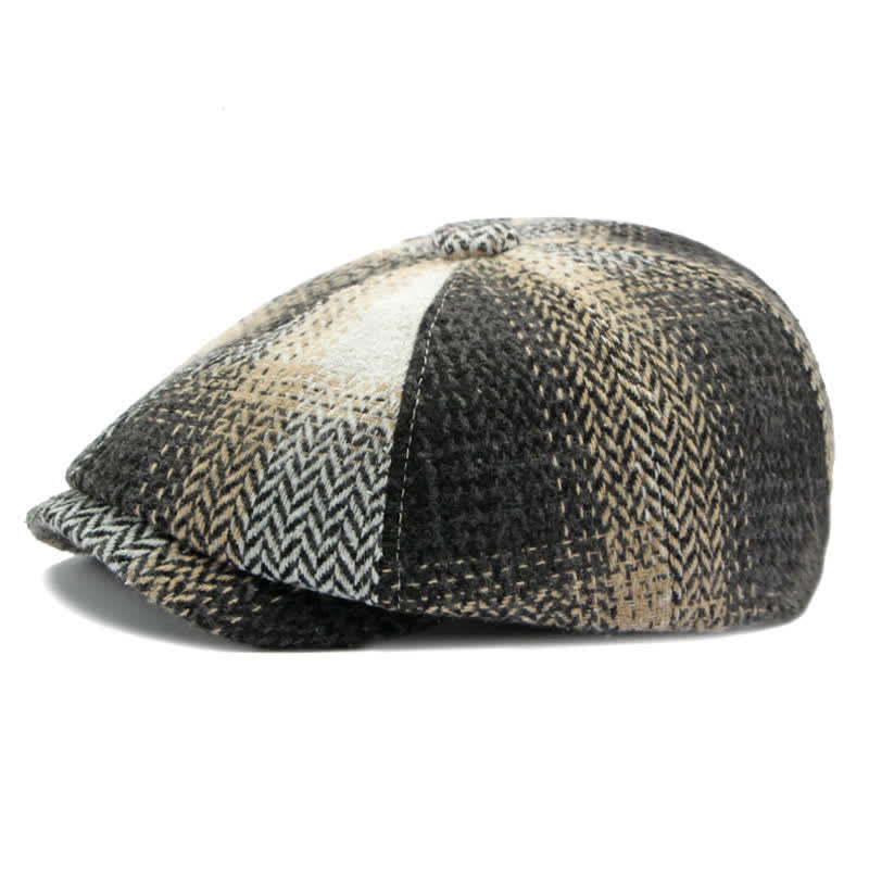 British Style Striped Herringbone Newsboy Beret Hat - Black - Adjustable (21 5/8"-23 1/4") - image 6