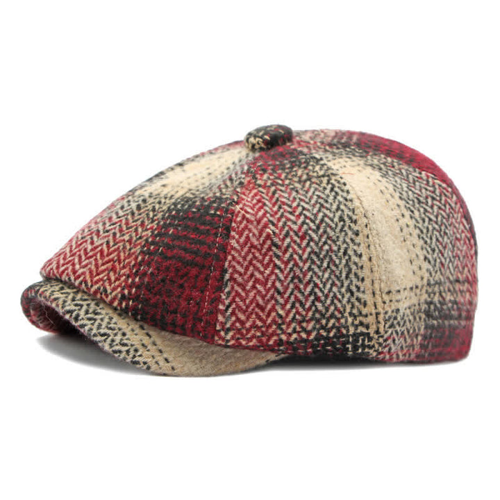 British Style Striped Herringbone Newsboy Beret Hat - Red - Adjustable (21 5/8"-23 1/4") - image 12