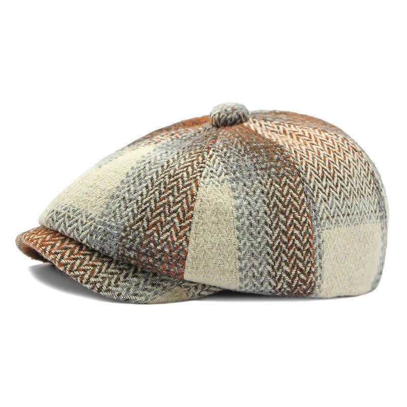 British Style Striped Herringbone Newsboy Beret Hat - Khaki - Adjustable (21 5/8"-23 1/4") - image 0